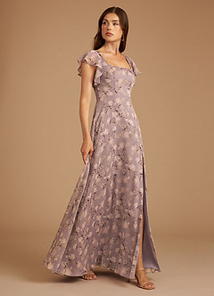Azazie Bondi Bridesmaid Dresses Lilac Bloom Floral A-Line Ruched Bloom Dress image3