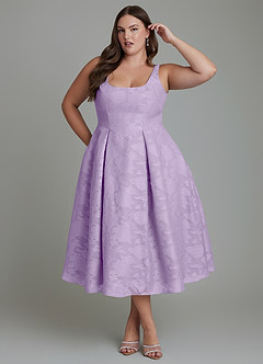 Azazie Amalie Bridesmaid Dresses Lilac A-Line Pleated Floral Burnout Dress image9