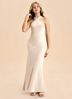 Azazie Doretta Junior Robe Fourreau en Mousseline de soie Plissée Albâtre Blanc image3