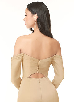 Azazie Hallie Brautjungfernkleider Wandelbar Etui Schulterfreies Langarmshirt Stretch-Satin Kleid Gold image7