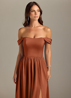 Azazie Calianna Bridesmaid Dresses Cedar Rose A-Line Off the Shoulder Stretch Satin Convertible Dress image4
