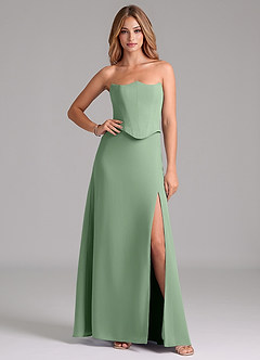 Azazie Jenilyn Bridesmaid Dresses Matcha A-Line Strapless Chiffon Dress image1