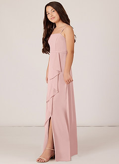 Azazie Kaylee Junior Powder Pink A-Line with Belt Chiffon Dress image3