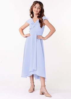 Azazie Posie Junior A-Linie Gestreift Chiffon Kleid Lavendel image4