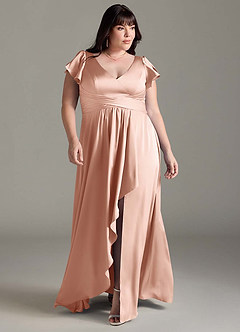 Azazie Omari Vestidos de damas de honor Vestido de Oro Rosa de Satén Elástico de Corte en A image8