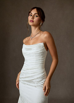 Azazie Elyse Wedding Dresses Diamond White Mermaid Strapless Floral Jacquard Dress image5