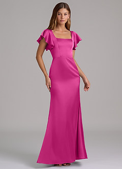 Azazie Elkie Bridesmaid Dresses Fuchsia Mermaid Square Neckline Stretch Satin Dress image4