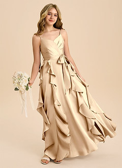 Azazie Peyton Junior Vestido de Champán de Satén Elástico de Corte en A con Plisado image1