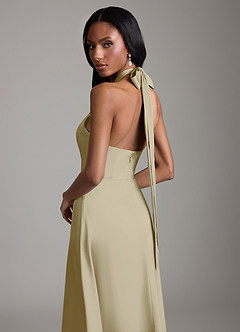 Azazie Tracie Vestidos de damas de honor Vestido de Musgo Verde de Satén Elástico de Corte en A con Corte Lateral image6