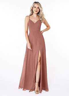 Azazie Lena Brautjungfernkleider A-Linie Spitze Chiffon Kleid Zedernrose image1