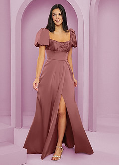 Barbie ♥ Azazie Bridesmaid Dresses Amethyst A-Line Ruched Stretch Satin Dress image1