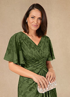 Azazie Emmeline Abiti per la Madre della Sposa Abito A-Line in Burnout Floreale Plissettato Oliva image4