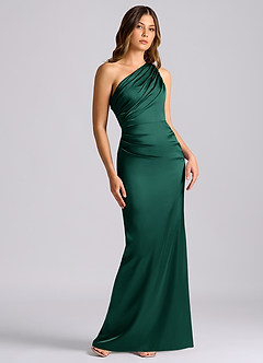 Azazie Akilah Bridesmaid Dresses Emerald Mermaid One Shoulder Stretch Satin Dress image1