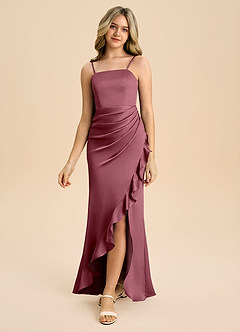 Azazie Buzzy Junior Etui Plissee Stretch-Satin Kleid Wüstenrose image5