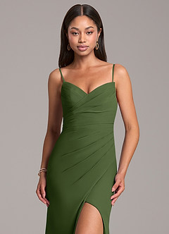 Azazie Yola Bridesmaid Dresses Olive Sheath Pleated Chiffon Convertible Dress image2