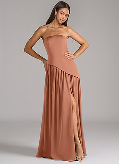 Azazie Adeline Bridesmaid Dresses Bronzer A-Line Strapless Stretch Satin Convertible Dress image4