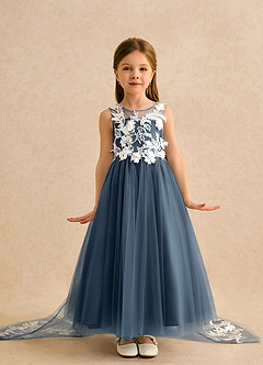 Azazie Mixie Jurken voor bloemenmeisjes Baljurk Jurk van Kant Neptunus image2