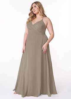Azazie Davis Bridesmaid Dresses Taupe A-Line V-Neck Chiffon Dress image9