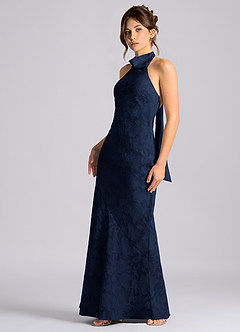 Azazie Velli 신부 들러리 드레스 인어 하이넥 플로럴 번아웃 바닥 길이 드레스 image6