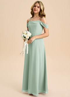 Azazie Anselie Junior Agave A-Line Off the Shoulder Chiffon Dress image6