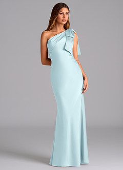 Azazie Yuanna Bridesmaid Dresses Cloud Blue Mermaid One Shoulder Stretch Satin Dress image5