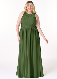 Azazie Harper Bridesmaid Dresses Olive A-Line Pleated Chiffon Dress image6