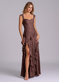Azazie Sloane Abiti da Damigella Abito A-Line in Burnout Floreale Scollo a Cuore Espresso image6