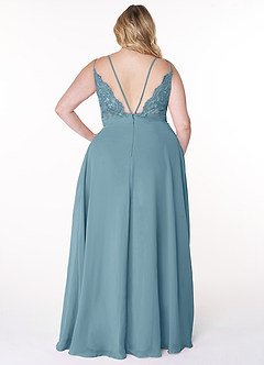 Azazie Lennon Bridesmaid Dresses Moody Blue A-Line Lace Chiffon Dress image8