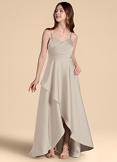 Azazie Prisha Junior A-Linie Plissee Stretch-Satin Kleid Frost image4