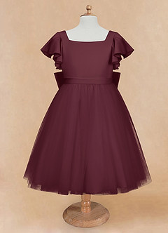 Azazie Kaeya Flower Girl Dresses Cabernet A-Line Bow Tulle Dress image5