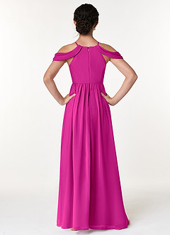 Azazie Seneca Junior Fuchsia A-Line Off the Shoulder Chiffon Dress image2