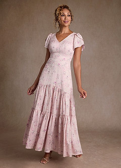 Azazie Alya vestidos de madre de la novia Vestido de Rosa Inglesa de Satén Elástico de Corte en A con Con bolsillos image3