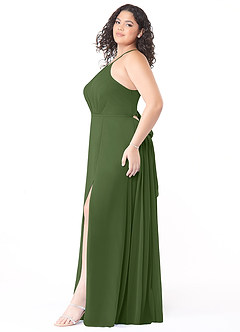 Azazie Evalleen Brautjungfernkleider A-Linie Plissee Chiffon Kleid Olivgrün image10
