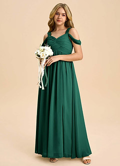 Azazie Lianne Junior Emerald A-Line Off the Shoulder Chiffon Dress image1