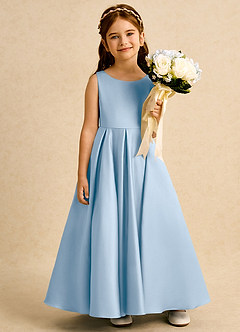 Azazie Pepper vestidos de niña de las flores Vestido de Azul Pálido de Satin Mate de Corte en A con Plisado image6
