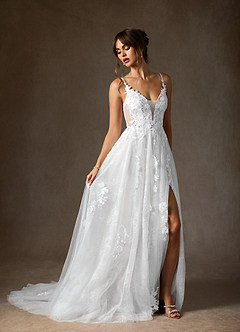 Azazie Monda Hochzeitskleider A-Linie Spitze Tüll Kleid Diamantweiß image11