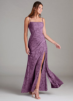 Azazie Denisa Bridesmaid Dresses Wisteria Sheath Pleated Floral Burnout Dress image4