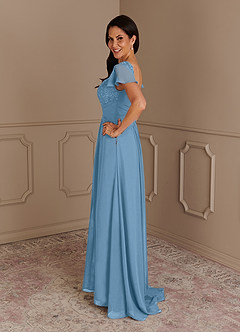 Azazie Gwenyth Mother of the Bride Dresses Steel Blue A-Line Lace Chiffon Dress image5