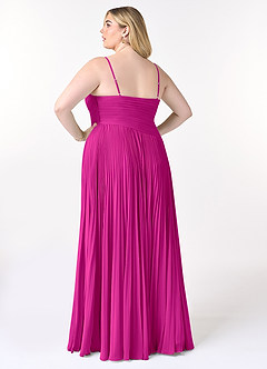 Azazie Vini Vestidos de damas de honor Vestido de Fucsia de Gasa de Corte en A con Cuello en V Plisado image7