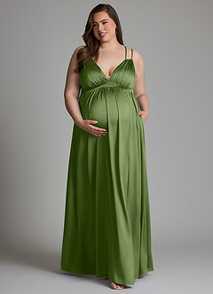 Azazie Emree Robes de demoiselle d'honneur de maternité Robe Trapèze Avec poches Longueur sol Satin extensible image7