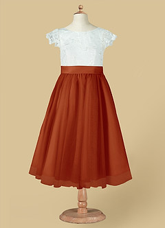 Azazie Vetty Flower Girl Dresses Ivory Paprika A-Line Lace Tulle Dress image12