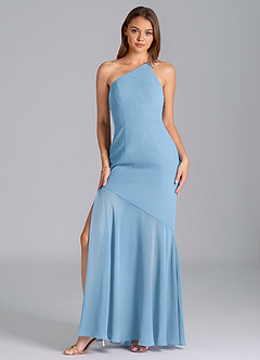 Azazie Tilla Jurken voor bruidsmeisjes Jurk van Chiffon met Zeemeermin One-Shoulder Staal Blauw image4