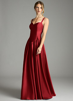 Azazie Evadina Bridesmaid Dresses Scarlet A-Line Corset Stretch Satin Dress image3