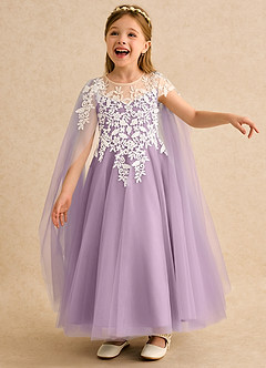 Azazie Dandelion Robe Demoiselle D'honneur Fillette Robe Princesse en Dentelle Glycine image1
