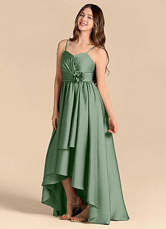 Azazie Catalina Junior Abito A-Line in Raso Elasticizzato Scollo a Cuore Matcha image7