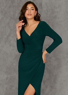 Azazie Safia Final Sale Black Sheath Long Sleeve Luxe Knit Dress image5