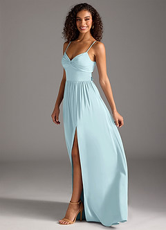 Azazie Zeya Brautjungfernkleider A-Linie Plissee Stretch-Satin Kleid Wolke Blau image7