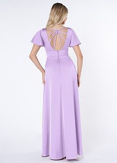 Azazie Lani Bridesmaid Dresses Lilac A-Line Flounce Sleeve Stretch Satin Dress image2