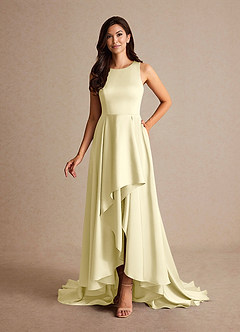 Azazie Niles Mother of the Bride Dresses Lemon Sorbet A-Line Trains Stretch Satin Dress image8