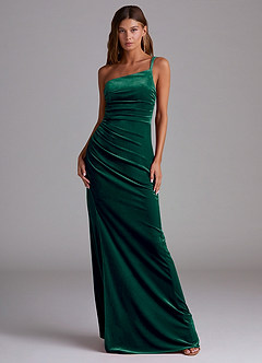 Azazie Eren Bridesmaid Dresses Emerald Sheath One Shoulder Velvet Dress image3